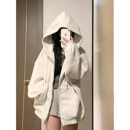 卫衣拉链薄款外套女2026新款春秋季小个子宽松慵懒风连帽开衫上衣