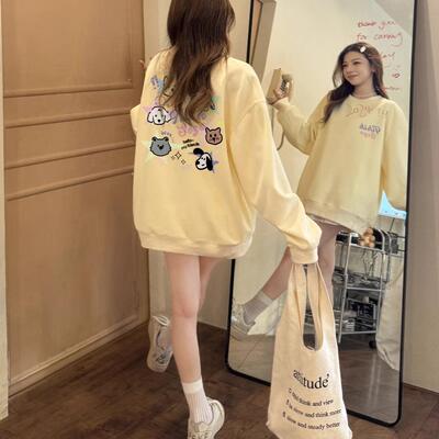 无帽圆领卫衣女2024新款秋冬上衣