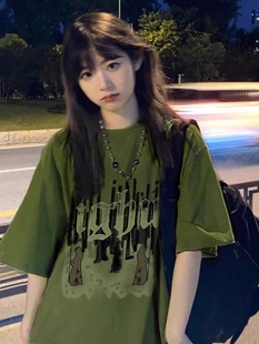 设计感小众chic港味上衣 纯棉正肩潮牌短袖 t恤女夏季 大码 宽松半袖