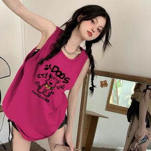 t恤女2025夏季 纯棉吊带坎肩跨栏背心无袖 外穿宽松慵懒风挂脖上衣