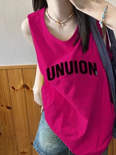复古纯棉吊带坎肩背心无袖 美式 t恤女夏设计感小众外穿篮球服上衣