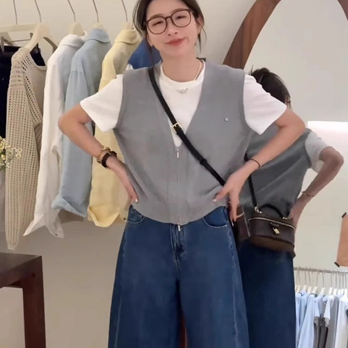 假两件冰丝针织正肩短袖t恤女2026夏季韩系感小众短款上衣服0621k