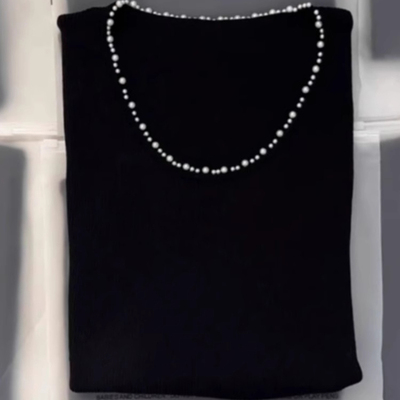 高级感薄款冰丝珍珠领针织短袖女