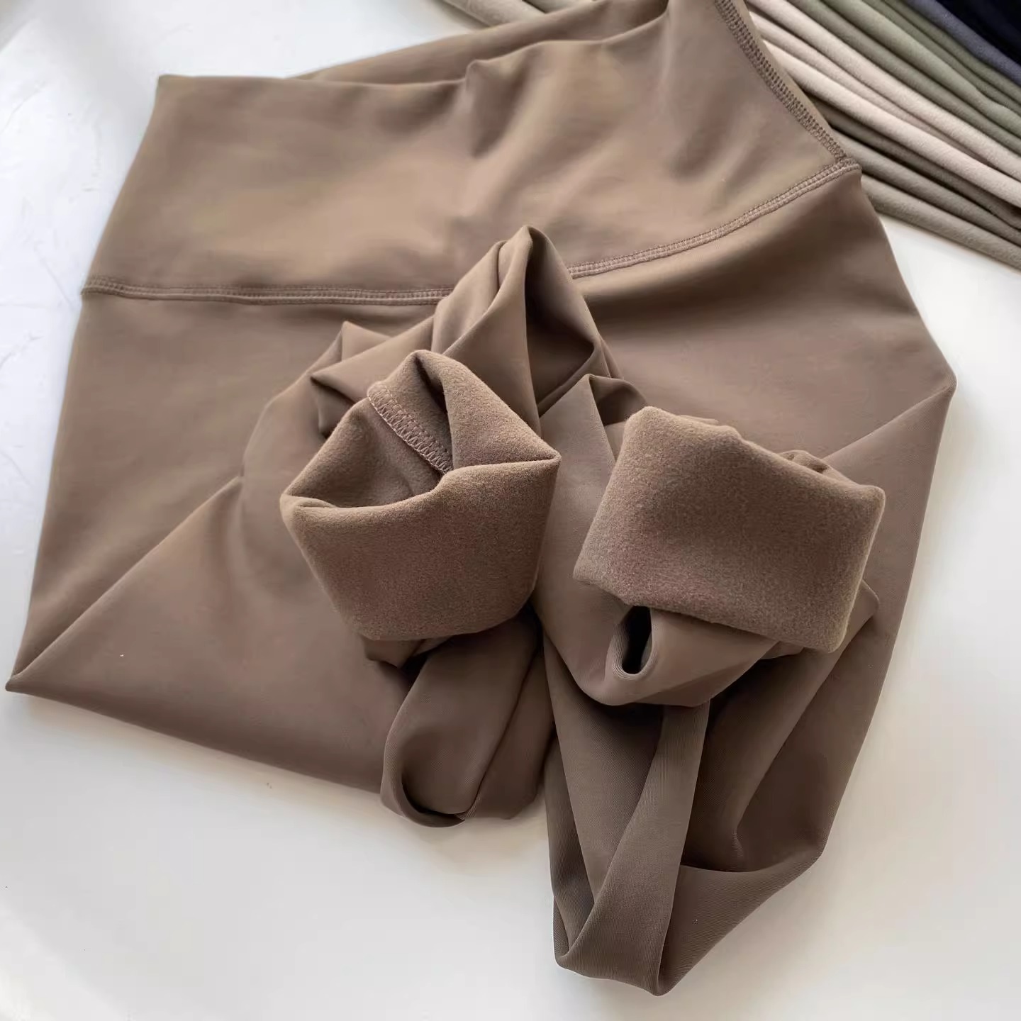 磨毛加薄绒保暖显瘦腿瑜伽健身高腰收腹鲨鱼裤女秋冬季咖卡其棕色