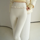 加绒加厚奶白色高腰间花束边收腹健身瑜伽鲨鱼裤 保暖瘦腿 女秋冬季