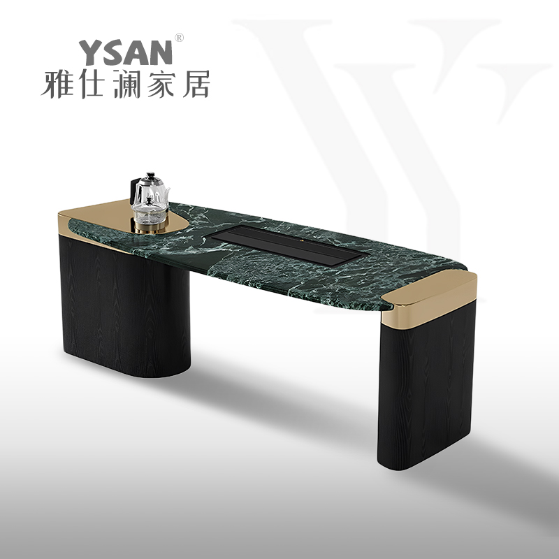 雅仕澜 轻奢意式极简天然奢石茶桌家用阳台普拉多绿大理石茶台桌