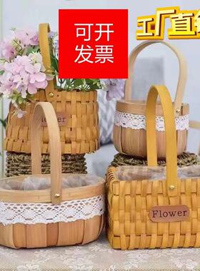 木质手提篮子花艺鲜花