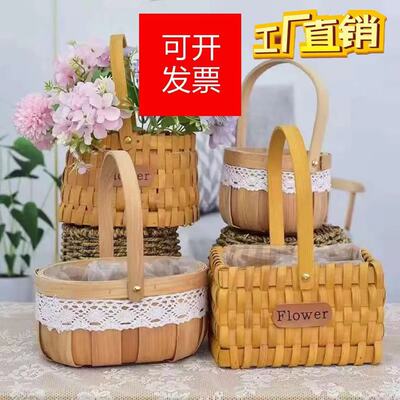 木质手提篮子花艺鲜花