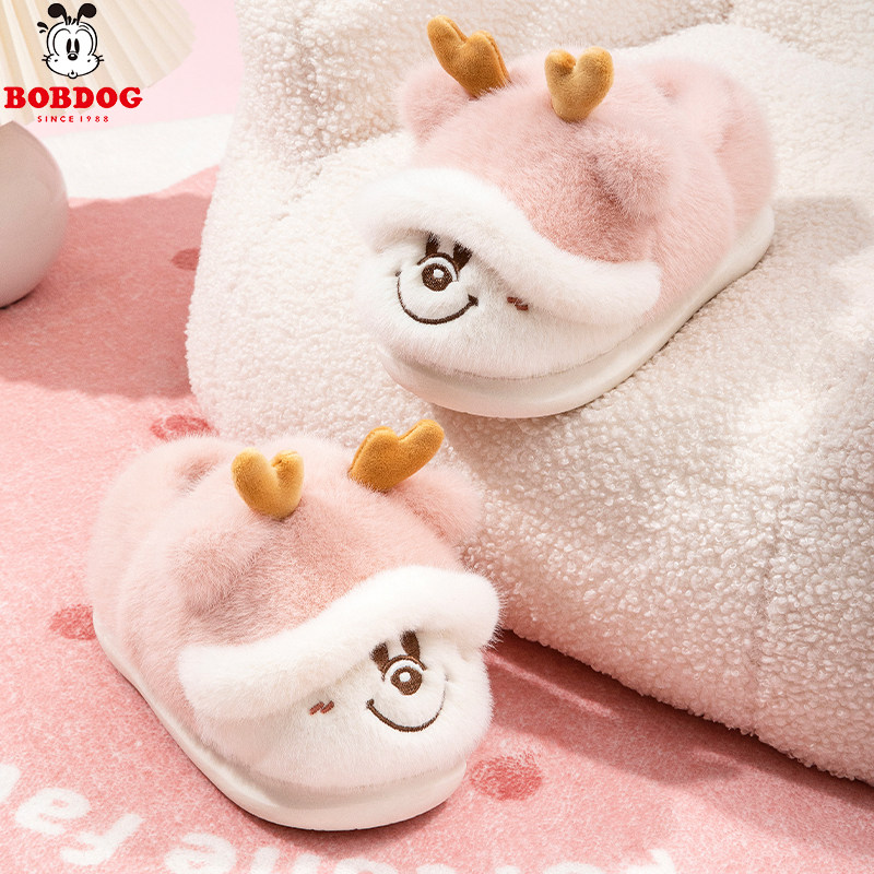 儿童棉拖鞋冬季新款女孩毛毛鞋卡通可爱毛绒男童包跟防滑加绒棉鞋