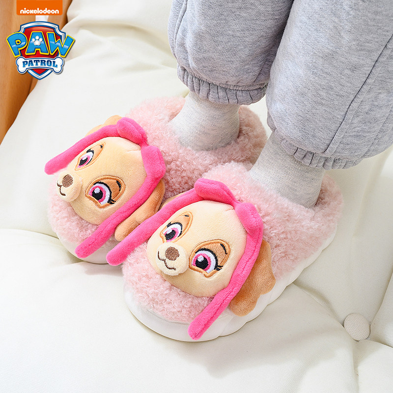 汪汪队儿童棉拖鞋冬季新款卡通女孩棉鞋包跟居家毛毛加厚保暖宝宝