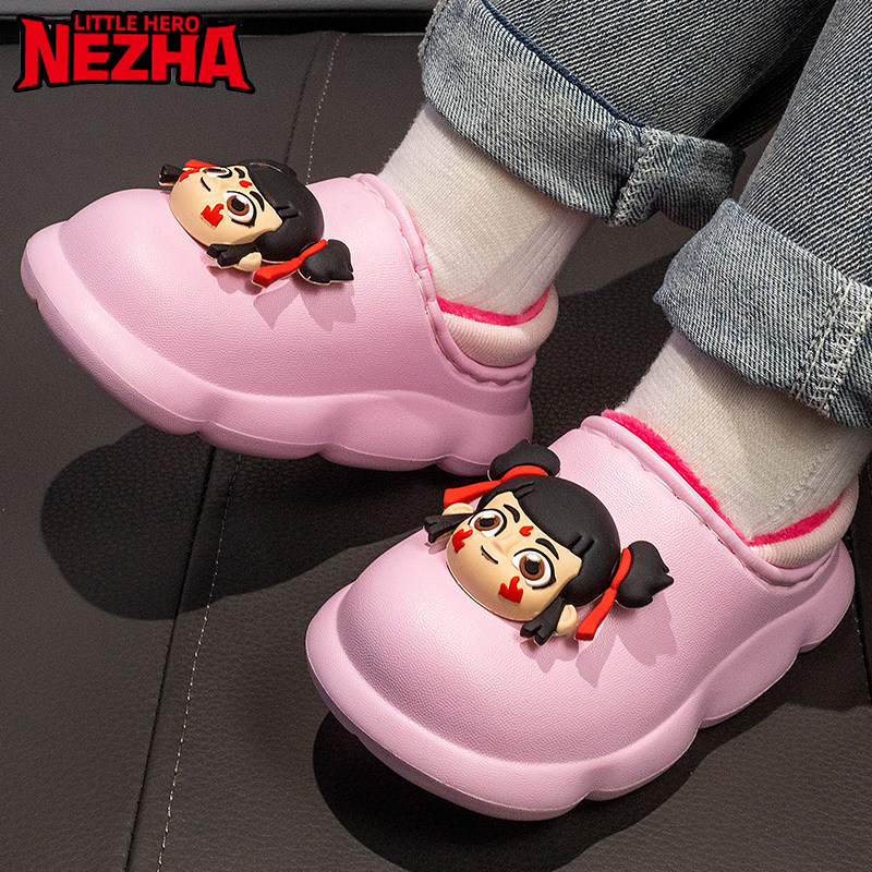 哪吒儿童棉鞋冬季男童室内防滑防水踩屎感包跟亲子可爱居家棉拖鞋