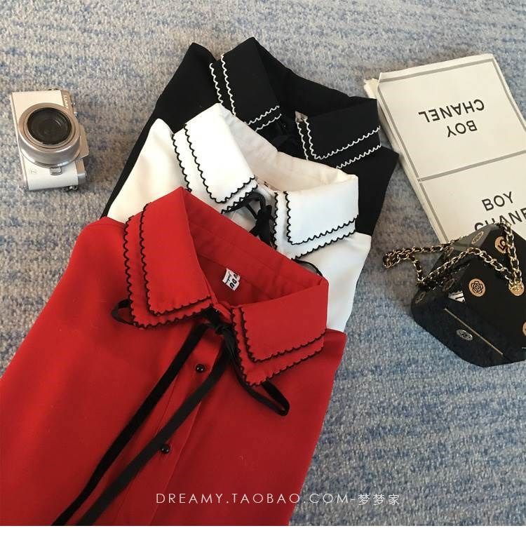 春季新款韩范雪纺修身长袖百搭学生衬衫女打底蝴蝶结系带衬衣在类目 女装/女士精品, 衬衫中 - 来自Buy2taobao.com提供专业的淘宝代购服务