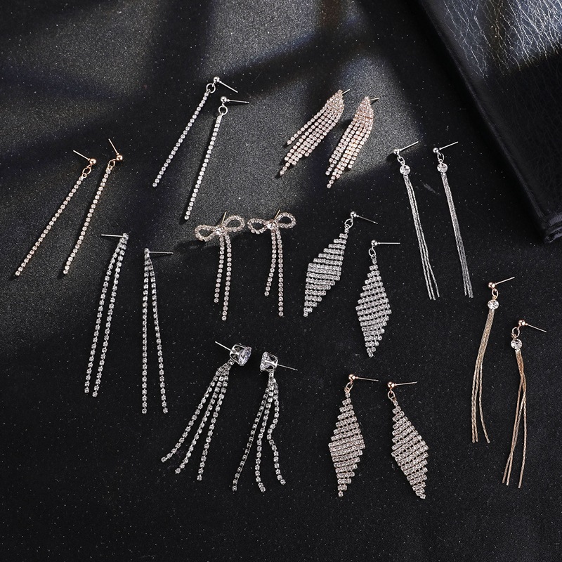 韩版女锆石名媛百搭吊长款耳环