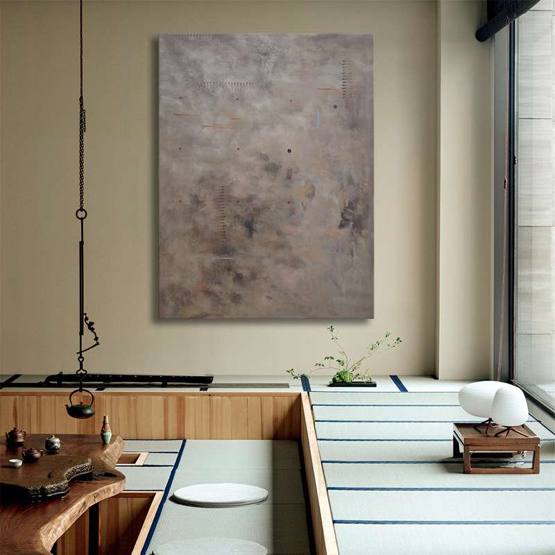 手绘侘寂风禅意油画玄关客厅落地大幅抽象肌理纯色艺术装饰画无框
