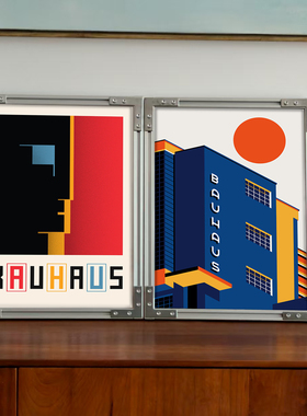 BAUHAUS包豪斯设计海报装饰画小众德系铝型材框工业风中古挂画