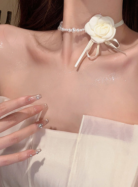 choker项圈女颈链锁骨链绑带花