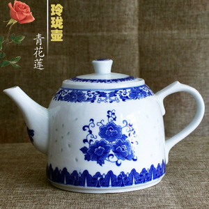 景德镇陶瓷茶壶 耐热茶壶大号青花玲珑手提茶壶 家用耐高温茶壶