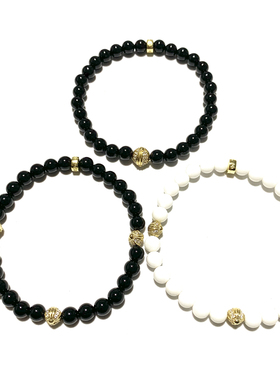 匠银JY 925纯银镀22k金情侣镀金镶钻四金珠金珠6MM手串手链