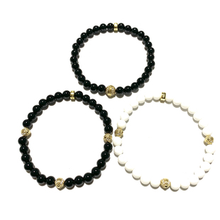 匠银JY 925纯银镀22k金情侣镀金镶钻四金珠金珠6MM手串手链