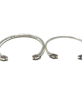 匠银JY 925纯银双龙头狗头光面哥特式字母情侣可调节手镯手环