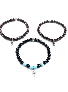 双银饰925纯银十字宝剑6MM黑玛瑙手链手串