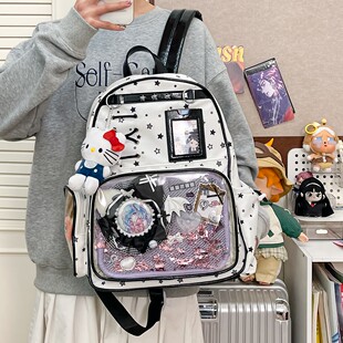 日系星星双肩痛包书包高中女生大容量透明二次元 吧唧痛包初中背包