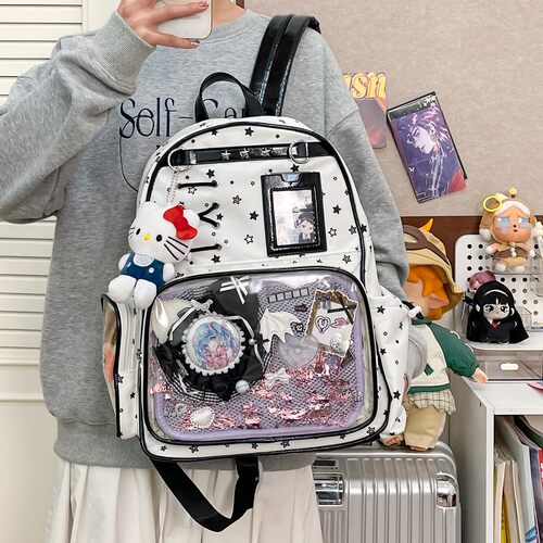 日系星星透明女学生吧唧双肩痛包