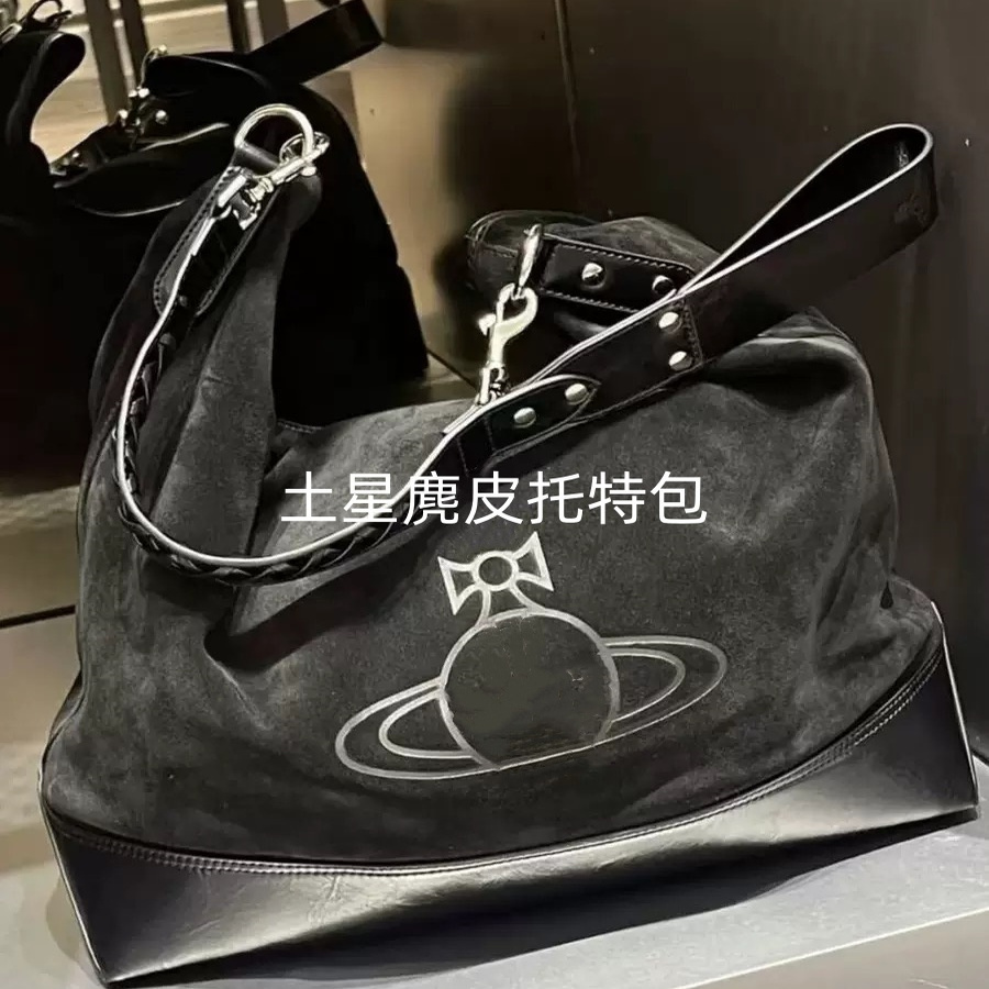 高品质现货 手提单肩腋下麂皮托特包超大容量保龄球包流浪包