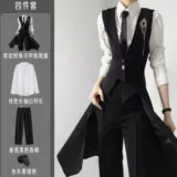 Черный цветной длинный жилет, осенний комплект, платье, куртка, изысканный стиль, облегающий крой