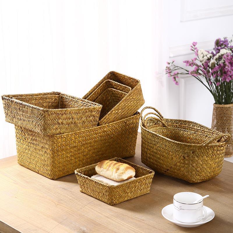 bamboo storage basket box desktop small rattan woven basket