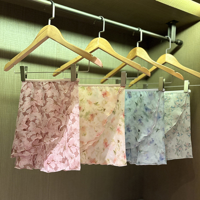 成人芭蕾舞裙一片式系带半身印花围裙舞蹈服练功纱裙长款教师裙