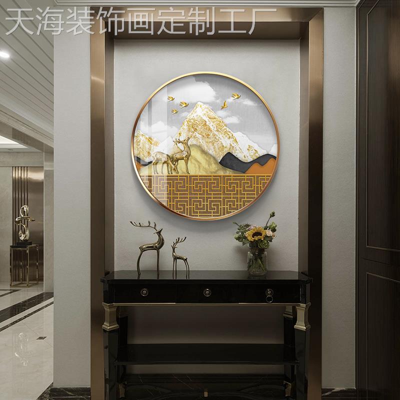 网红鱼新中式入户玄关装画中国意风饰饭厅饭厅挂画茶室书房寓圆形图片