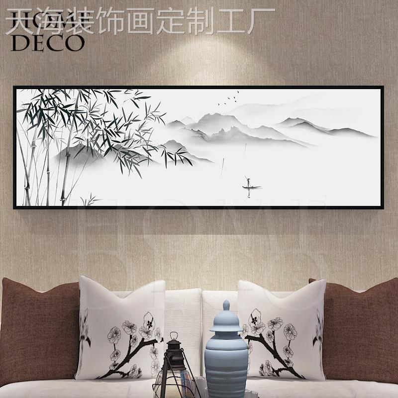 网红新中书式客厅装饰餐厅房挂画现代沙画发背景墙画水墨竹子山水图片