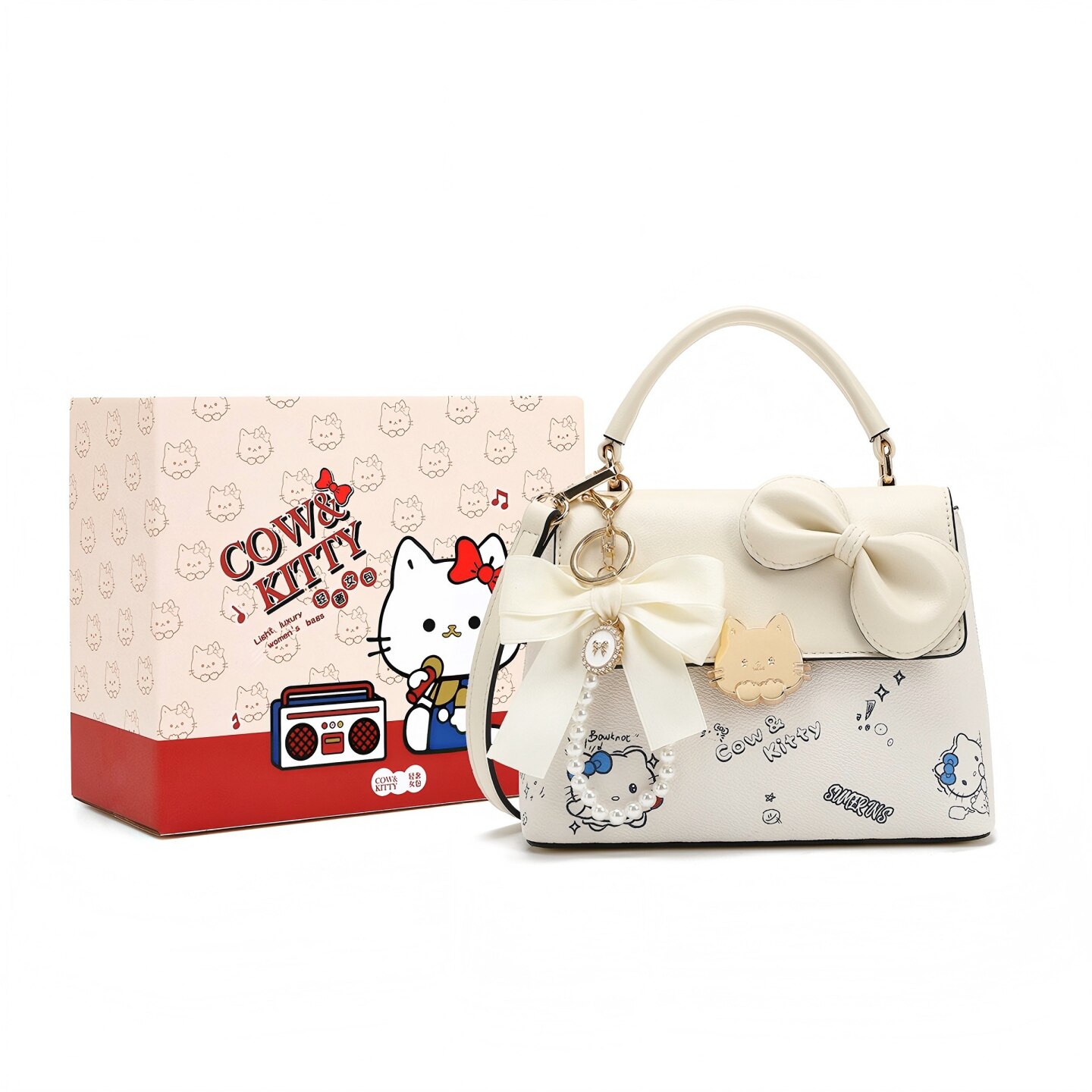 官网正品Cow&Kitty2026新款小方包女可爱蝴蝶结轻便手提包斜挎包