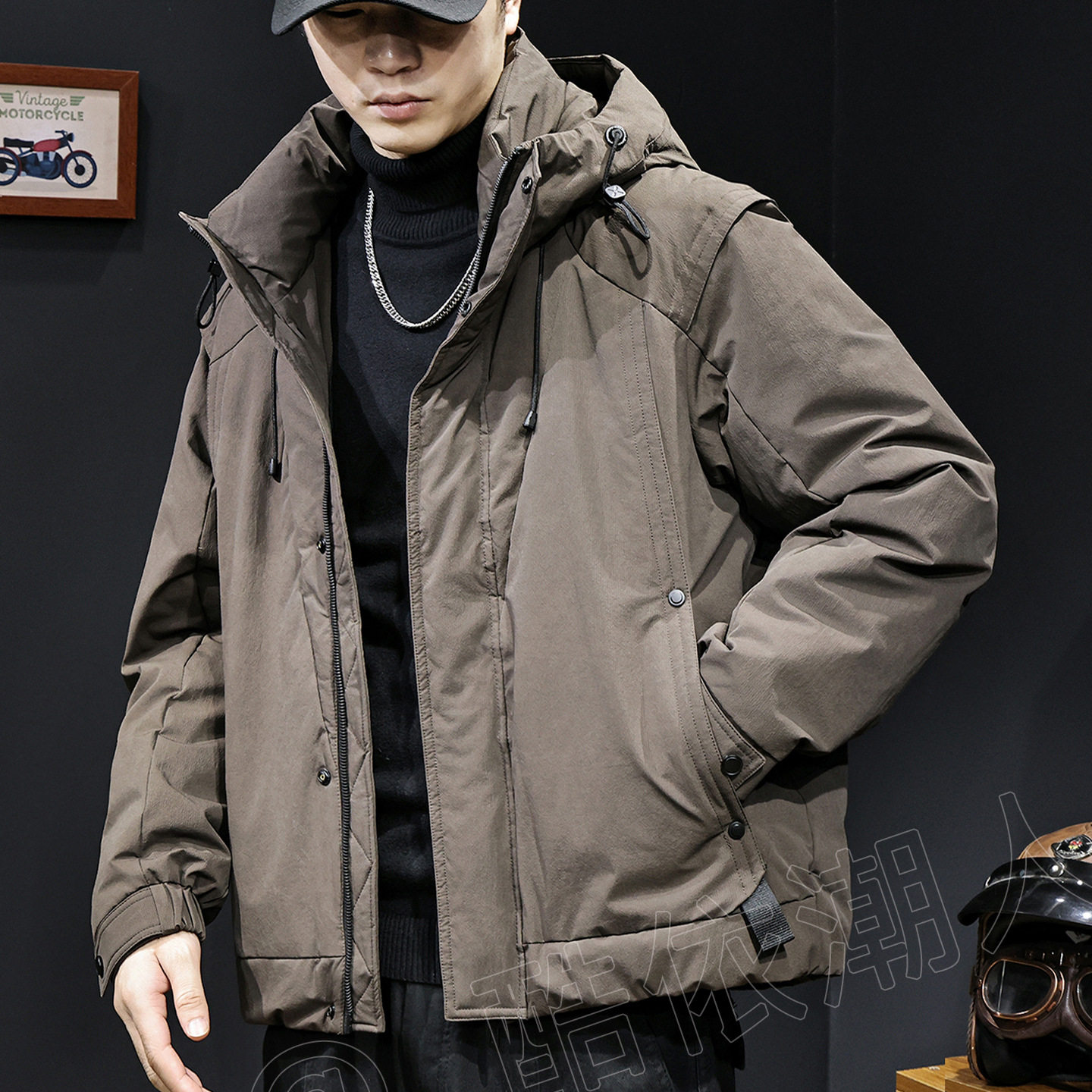 美式国标90白鸭绒羽绒服男2025冬季新款保暖潮牌连帽工装外套大码