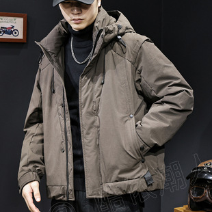 美式国标90白鸭绒羽绒服男2025冬季新款保暖潮牌连帽工装外套大码