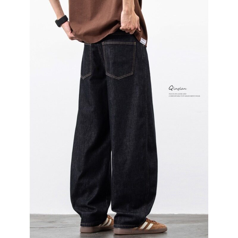 轻澜黑色牛仔裤男直筒宽松阔腿美式休闲夏季薄款弯刀裤子2026新款