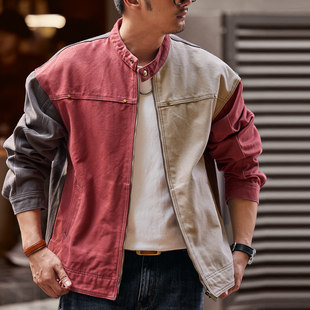 格蓝鹿美式撞色哈灵顿拼色工装夹克外套男款2025秋季重磅休闲猎装