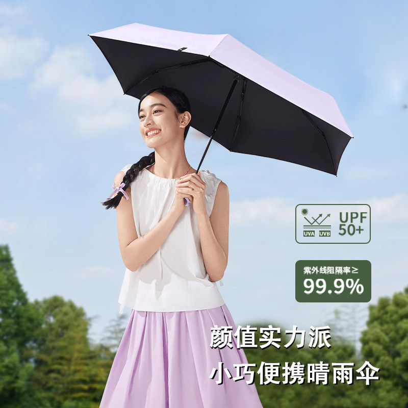 太阳伞女防晒防紫外线遮阳晴雨伞两用迷你五折叠超轻小巧便携黑胶