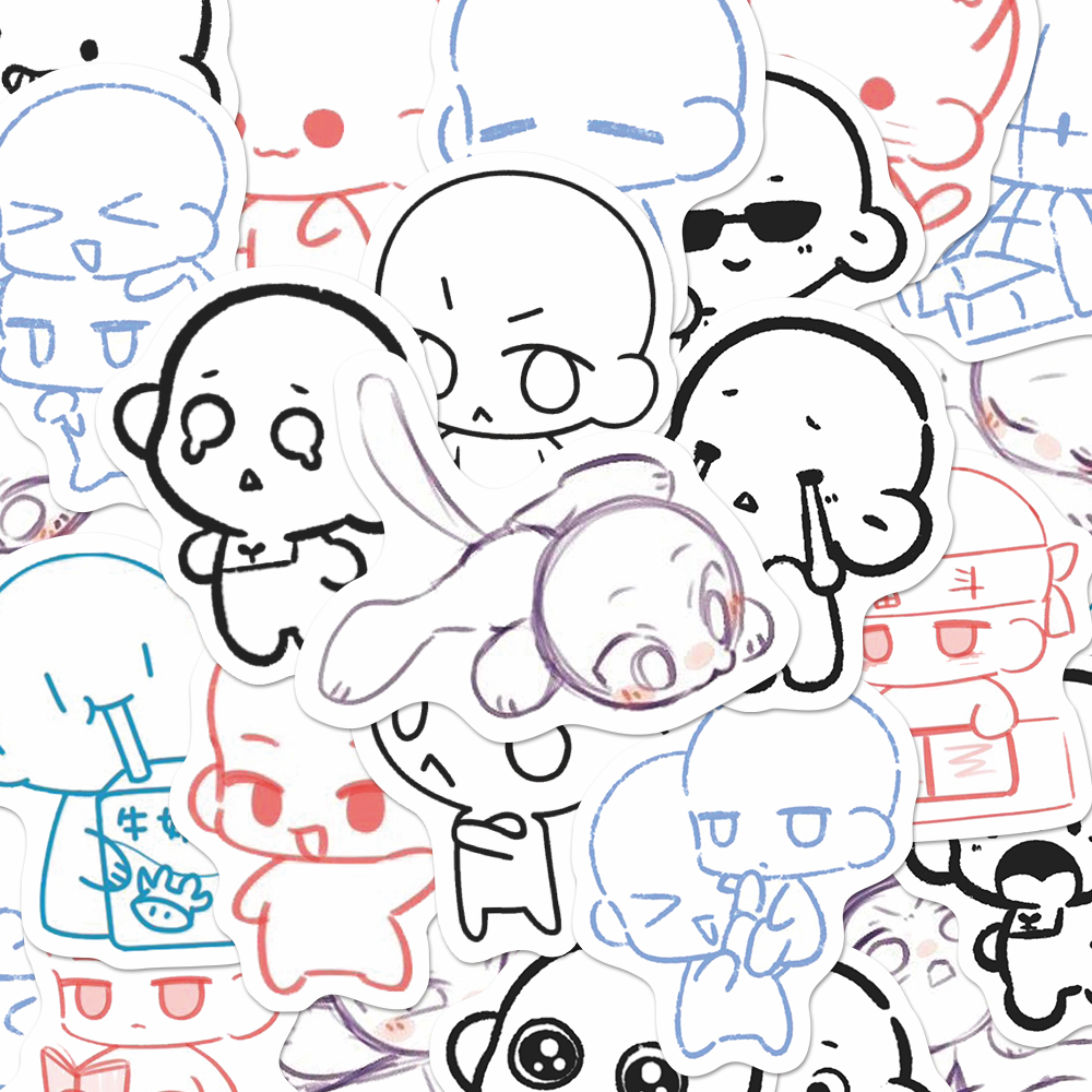 264张小人素材卡通动漫设计模板贴纸人物表情OC素材diy贴画自粘