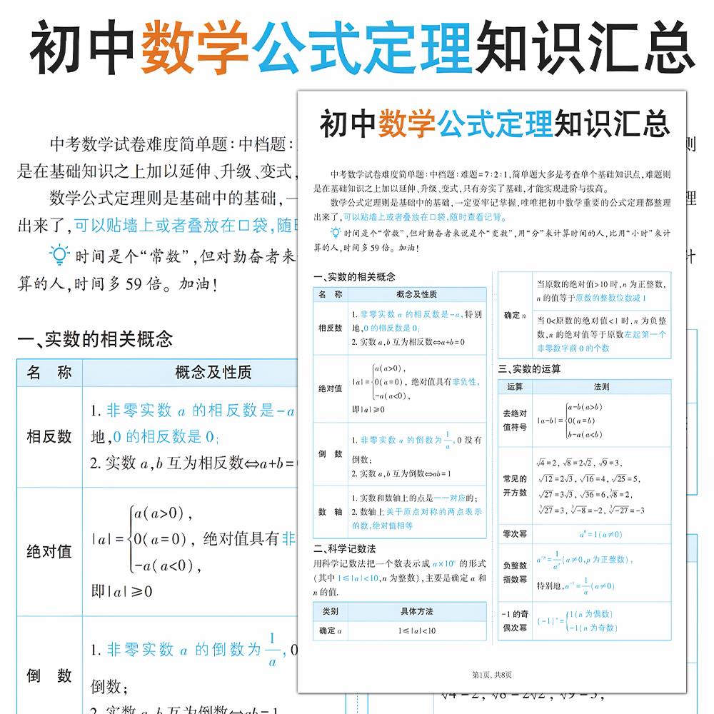 高清大张初中数学定理学霸笔记解题技巧公式汇总自粘笔记本贴纸