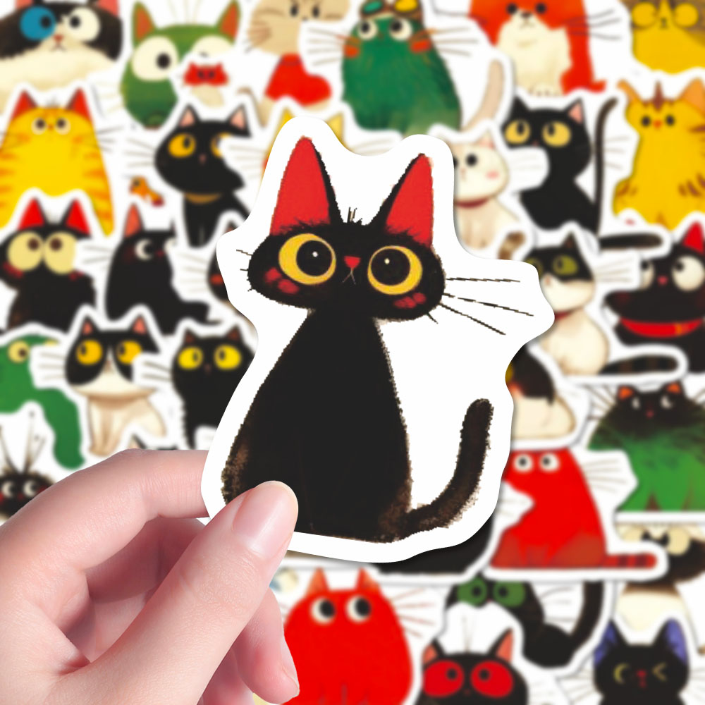 134张猫咪插画手账素材卡通可爱Q版乖巧居家猫猫表情包插画贴纸