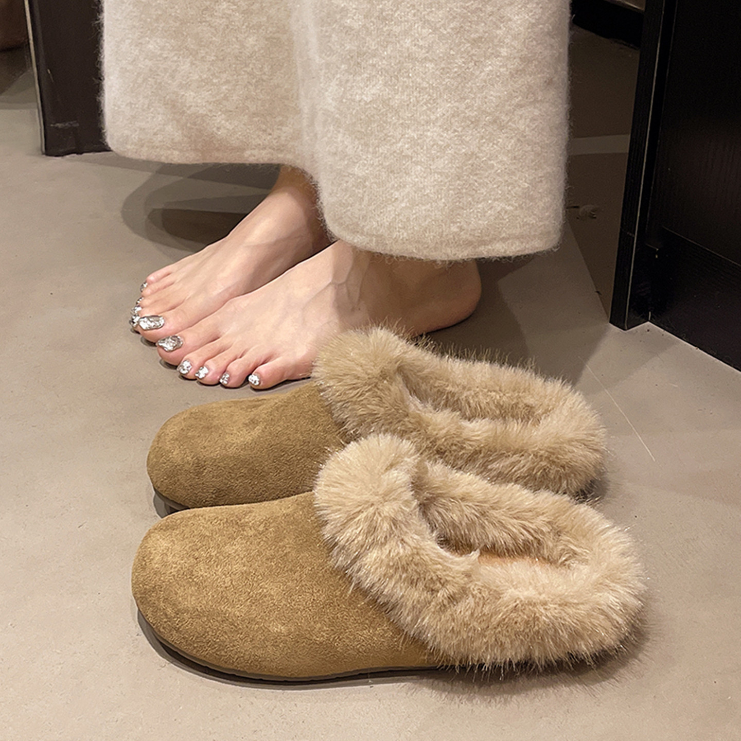 毛勃肯鞋拖鞋外穿2025新款季一脚蹬保暖懒人包头拖1201k