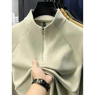 幸绵美式男士拉链立领卫衣休闲时尚纯色双面德绒打底衫