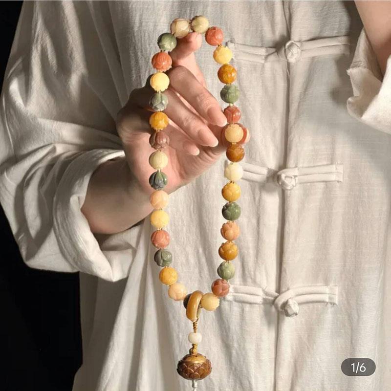 无距饰品手工雕刻菩提手串步步生莲双圈手炼男女同款莲花盘玩佛珠