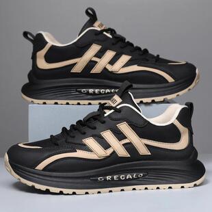 厚底跑步休闲鞋 男士 子 秋冬加绒皮面老爹鞋 羽思美百购优选高档男鞋