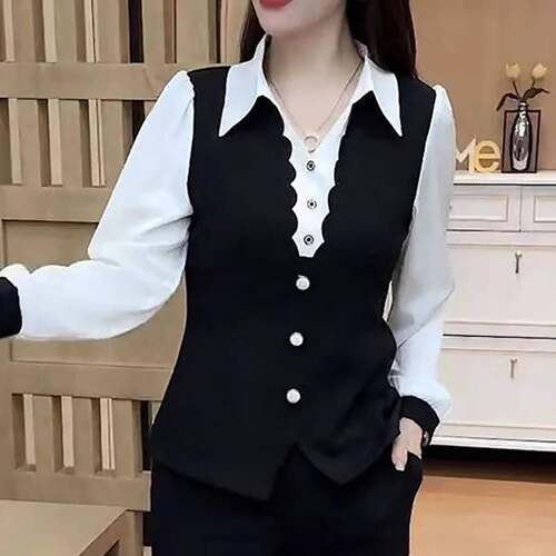 恒清女装洋派拼接假两件衬衫春季女士款减龄显瘦打底衫妈妈装上衣