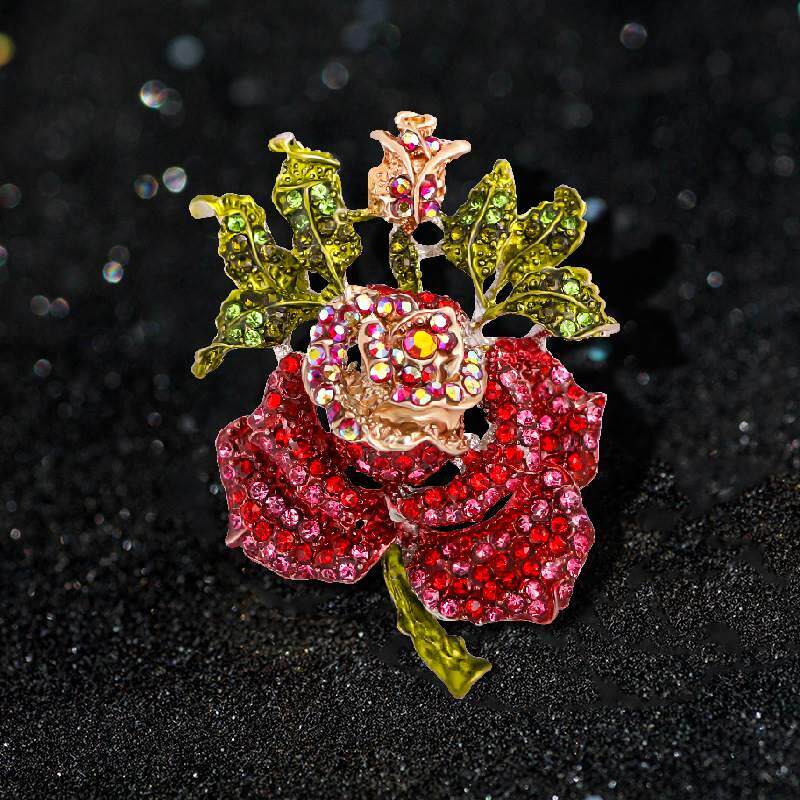 欧美时尚玫瑰花胸针水钻合金高档植物胸花韩版流行服装饰品工厂