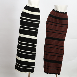 波西米亚欧美条纹针织半身裙高腰包臀裙