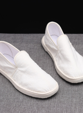 纯手工千层底老北京布鞋女夏小白鞋复古中国风一脚蹬汉服亚麻单鞋